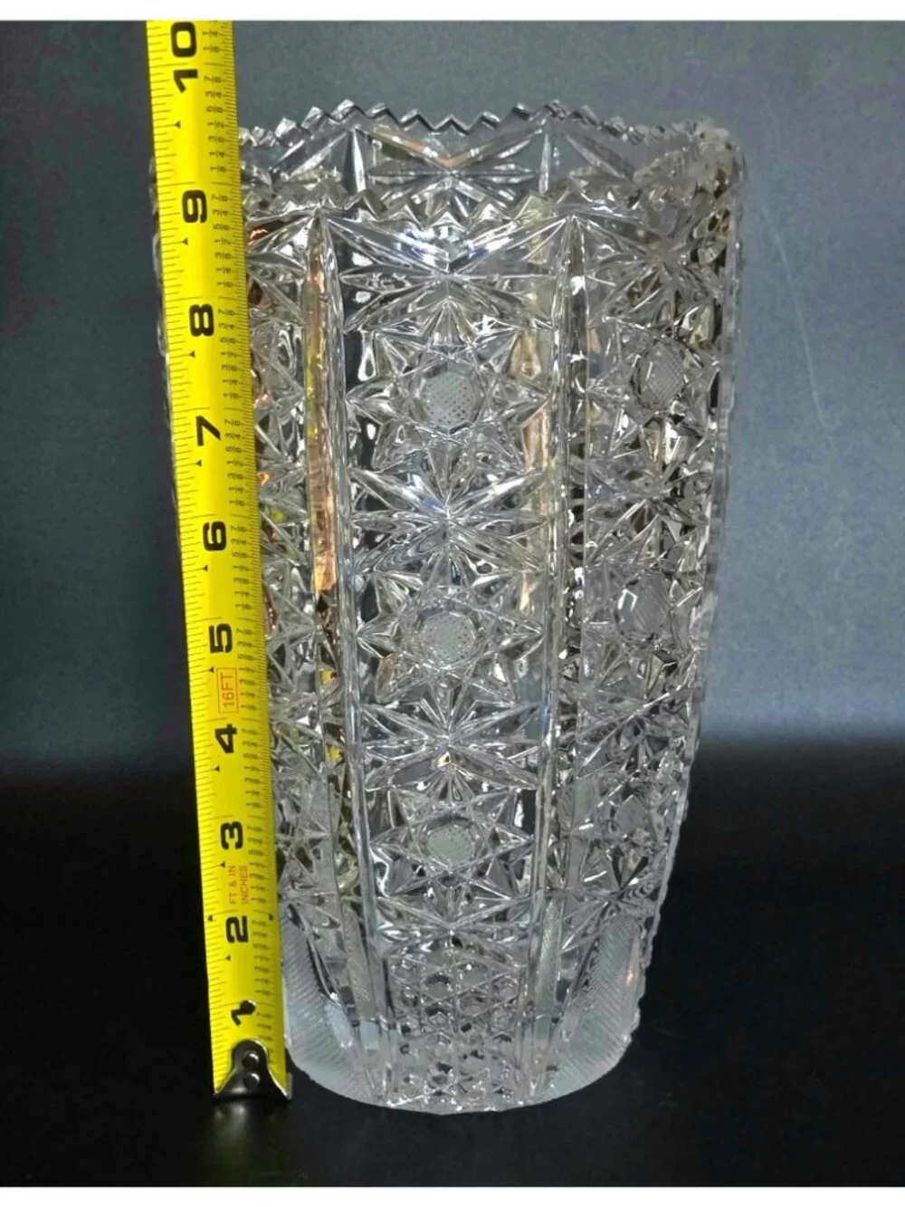 Vintag Queens Lace Bohemian Crystal Cut Glass Vase With Starburst Designs & Scal